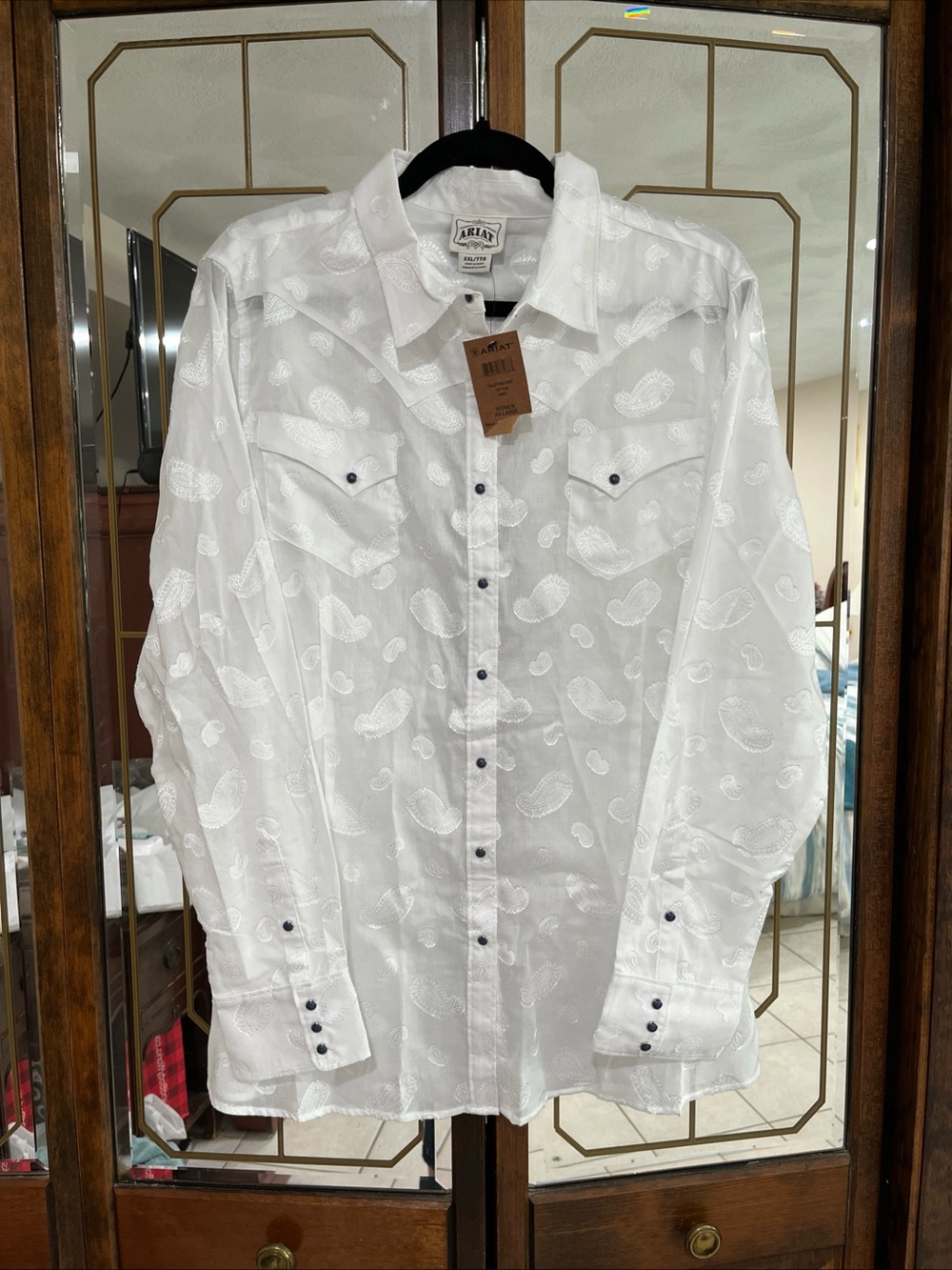 Ariat Sheer White Paisley Jacquard Western Button-Down Shirt XXL